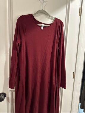 Zenana Outfitters Long Sleeve Wine-Red Maxi Dress